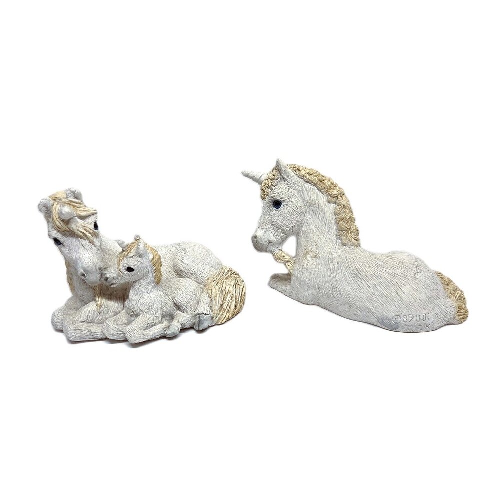 1989 Stone Critters Figurine Lot Unicorn Family Baby SC-134 SC-358 Vintage USA